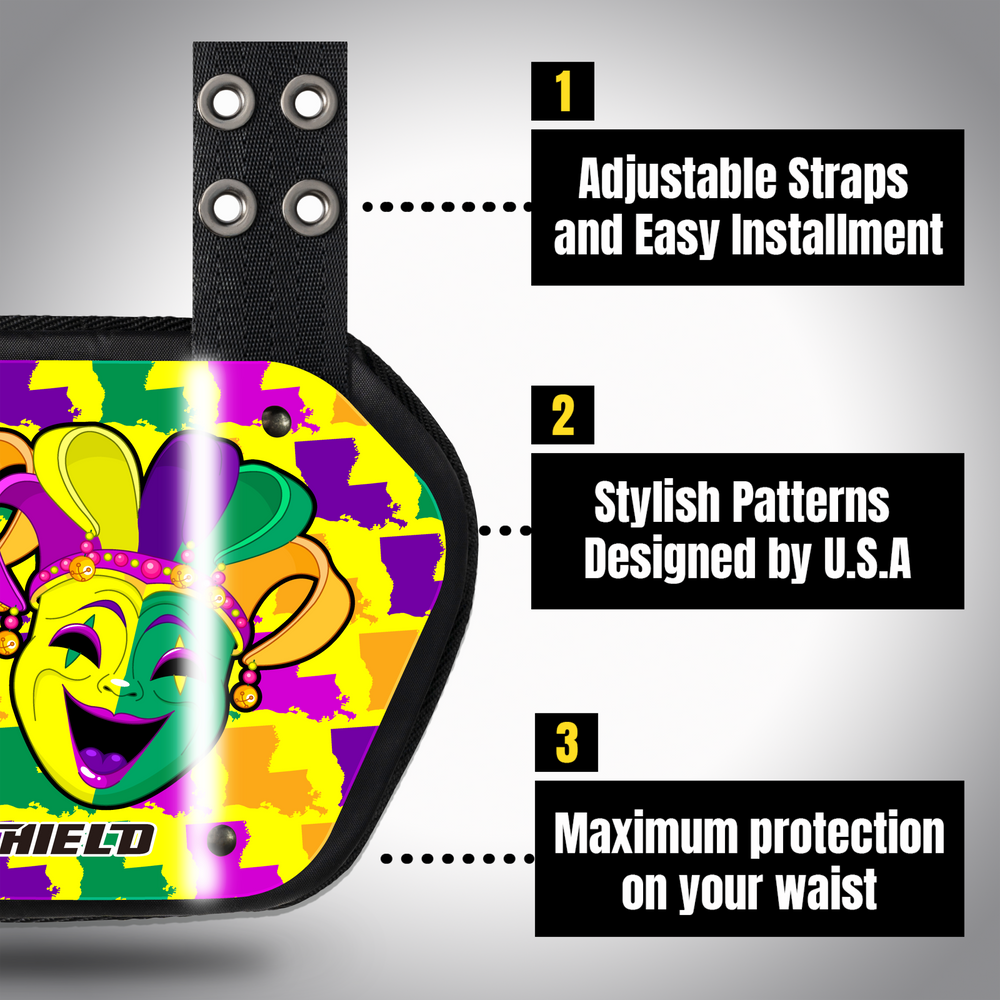O Shield State of LOUISIANA Football Back Plate, Lower Back Pads for Football Players, Rear Protector, Universal Fit