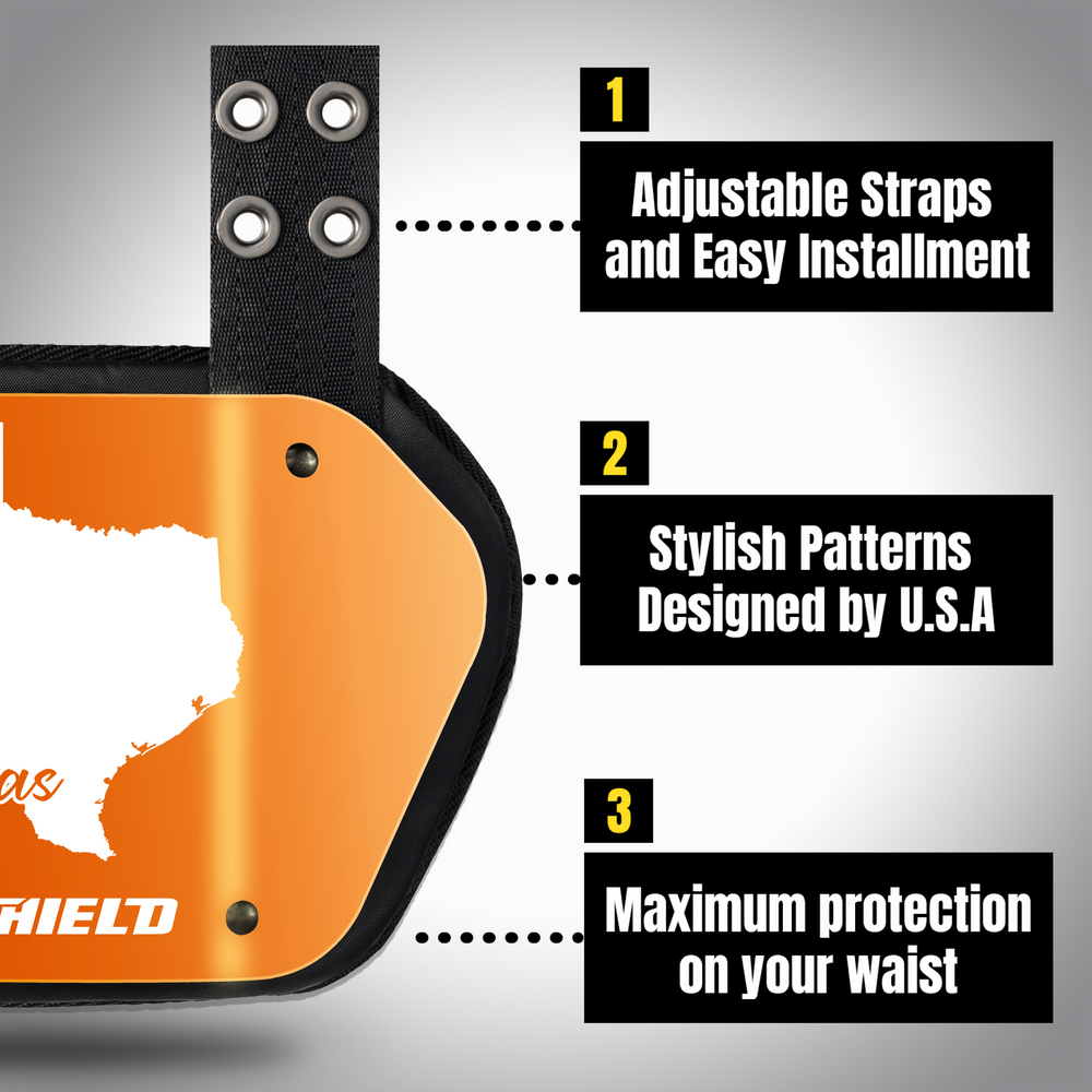 O Shield State  of TEXAS Football Back Plate, Lower Back Pads for Football Players, Rear Protector, Universal Fit