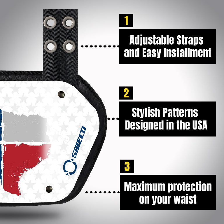 O Shield State of ‎Texas 2.0 Football Back Plate, Lower Back Pads for Football Players, Rear Protector, Universal Fit