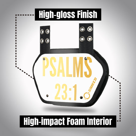 O Shield Football Back Plate Youth, Back Plate Football Psalms 23:1, Professional Stylish Ergonomic Fasion, White