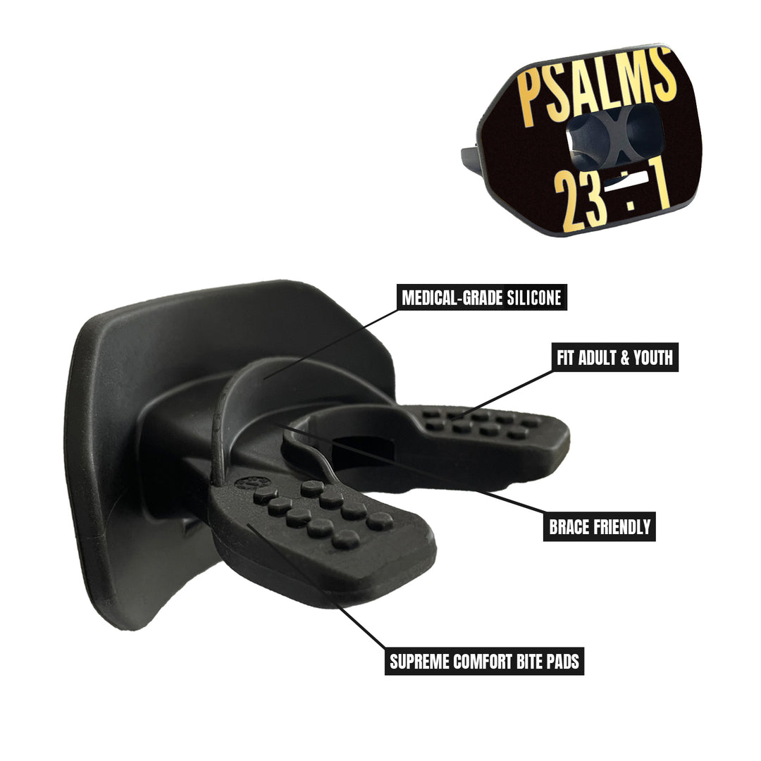 O Shield Vortex Series Football Mouthguard- PSALMS 23:1 Black