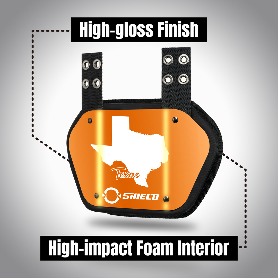 O Shield State  of TEXAS Football Back Plate, Lower Back Pads for Football Players, Rear Protector, Universal Fit