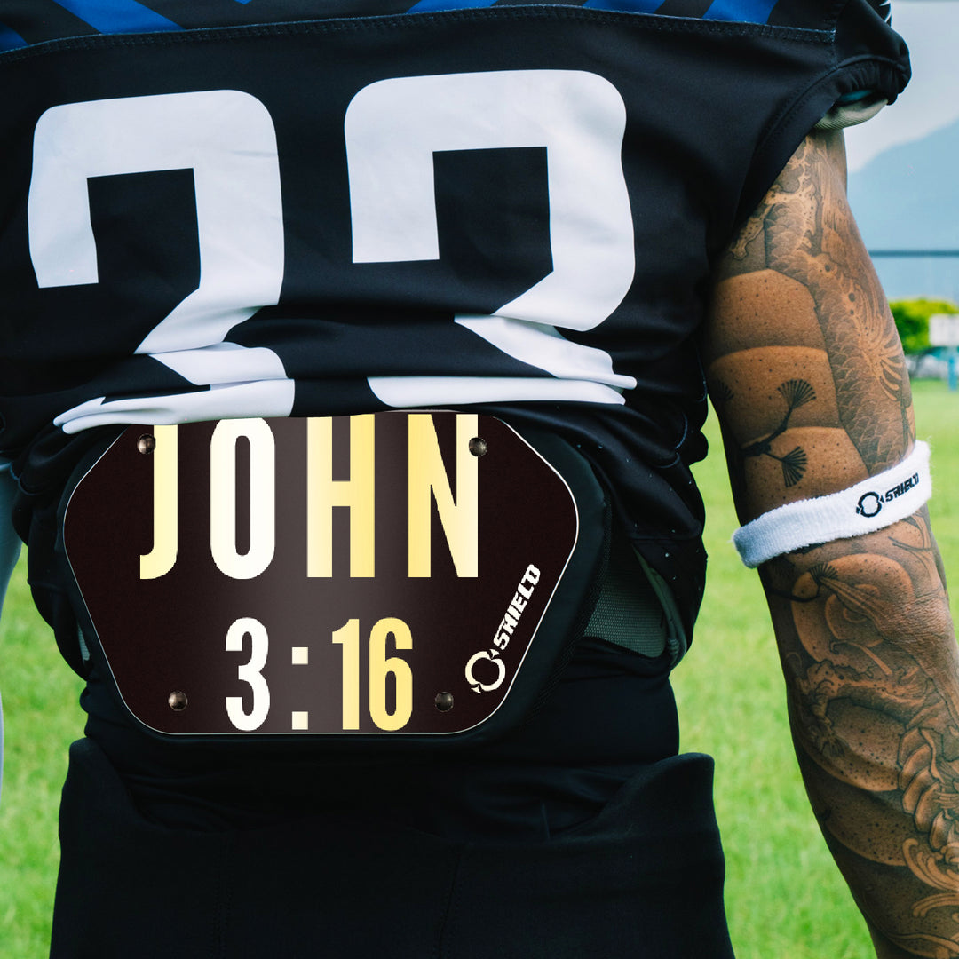 O Shield Golden Cross Chrome Football Back Plate, Lower Back Pads for Football Players, Rear Protector, Cross Series
