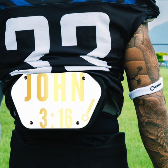 O Shield Golden Cross Chrome Football Back Plate, Lower Back Pads for Football Players, Rear Protector, Cross Series