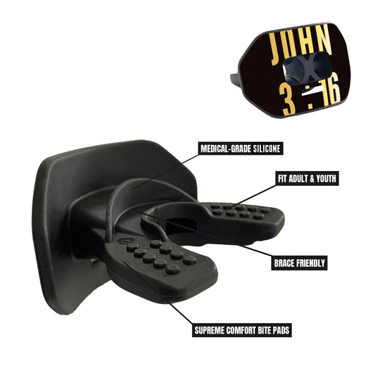 O Shield Vortex Series Football Mouthguard- JOHN 3:16 Black