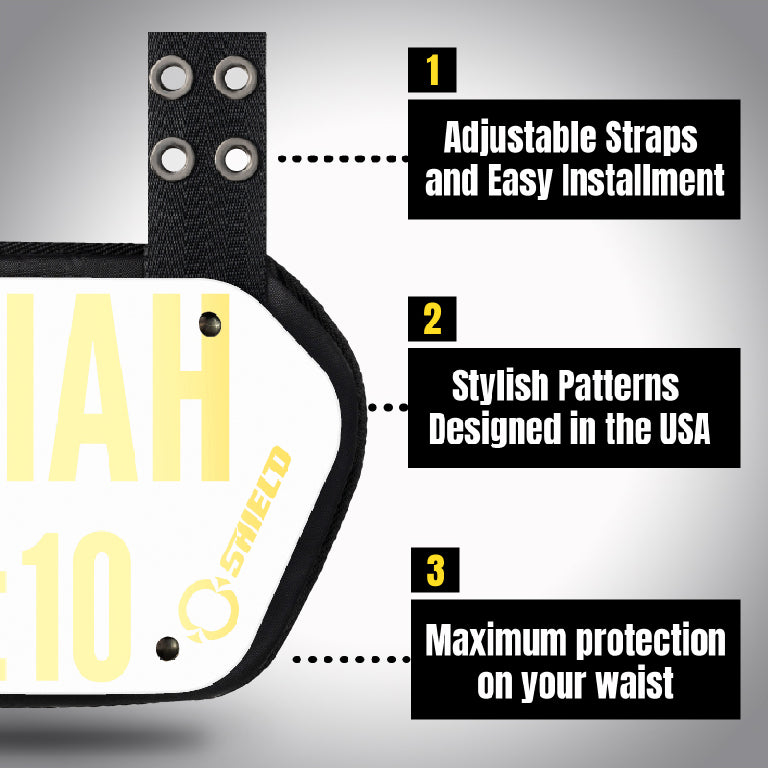O Shield Golden Cross Chrome Football Back Plate, Lower Back Pads for Football Players, Rear Protector, Cross Series White