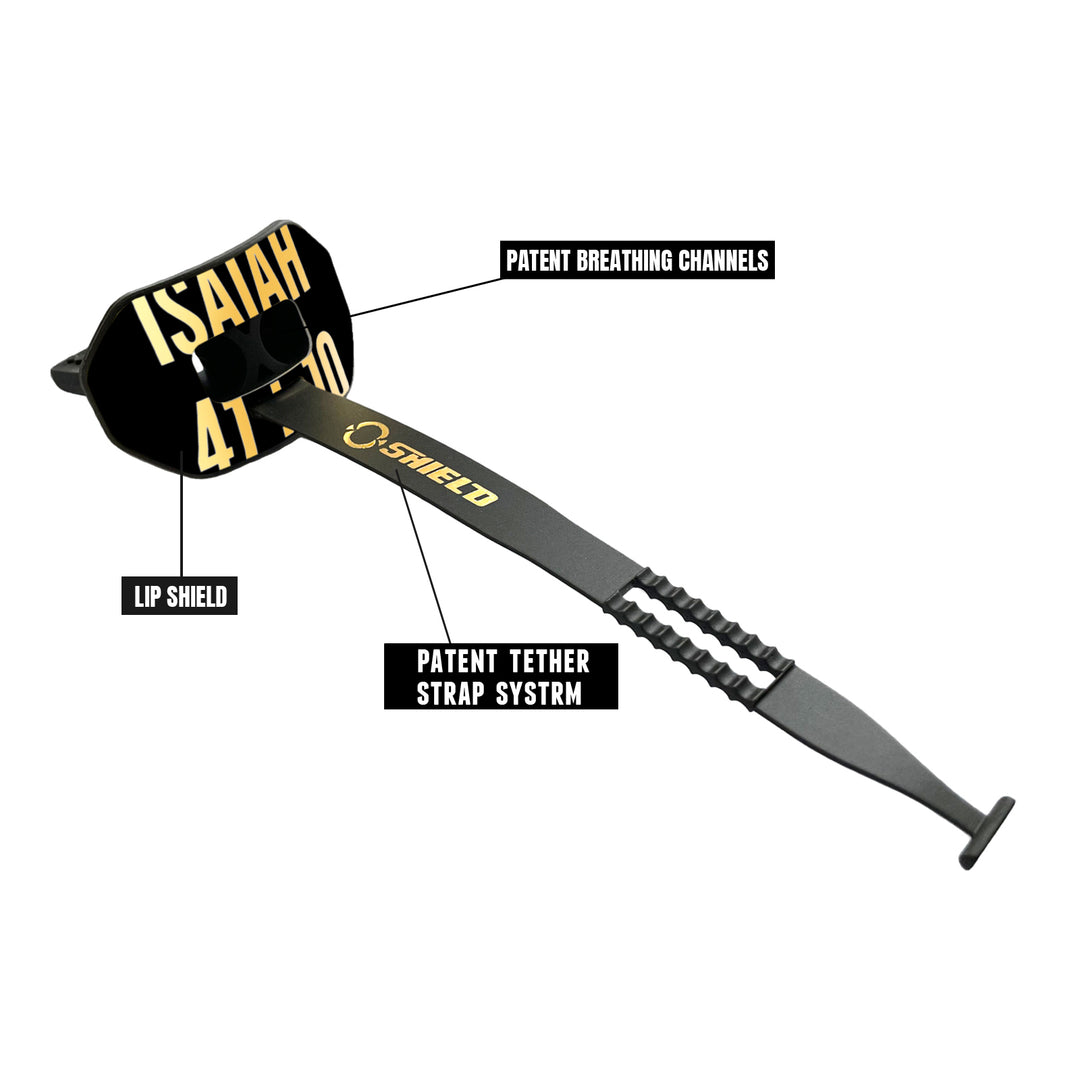 O Shield Vortex Series Football Mouthguard- ISAIAH 41:10 Black