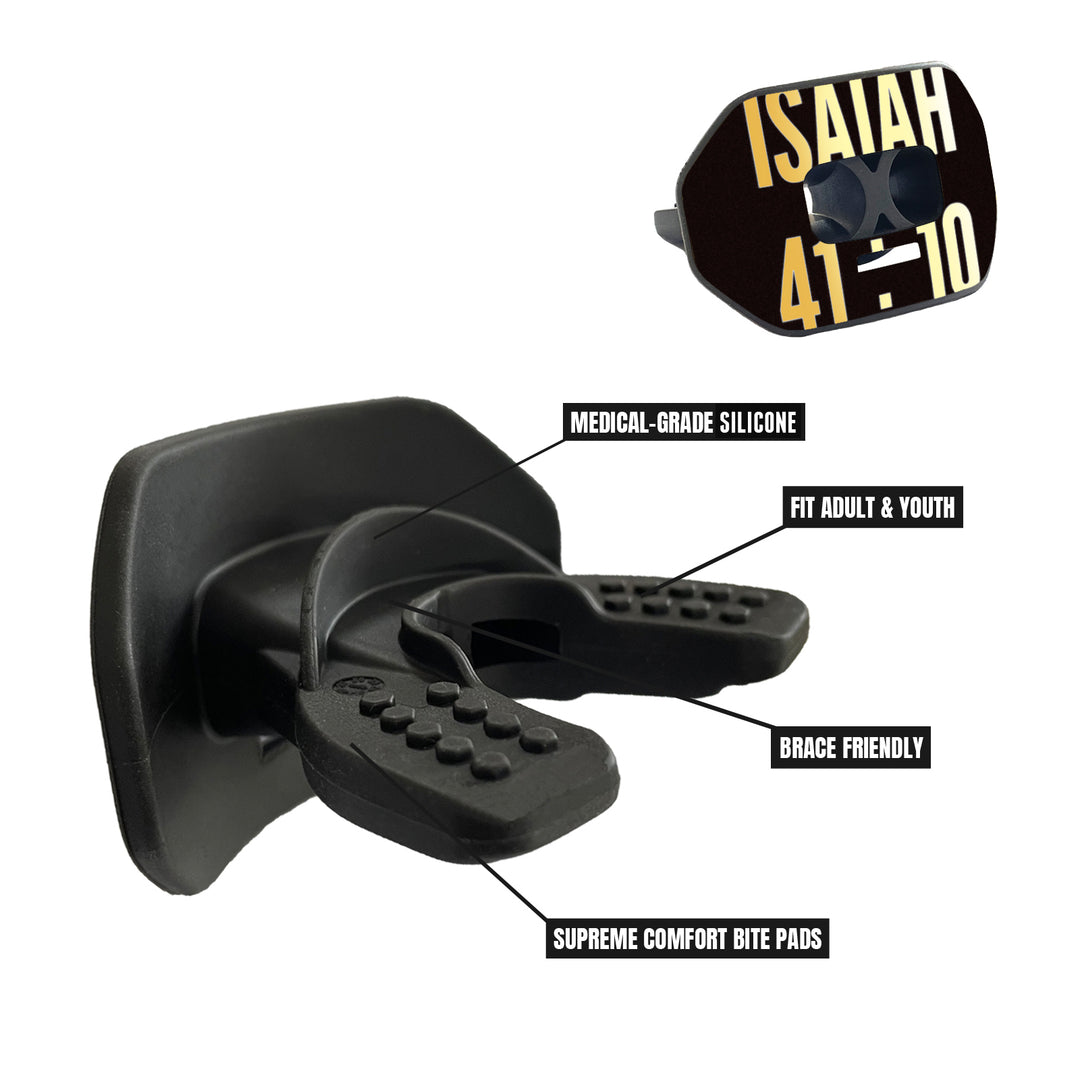 O Shield Vortex Series Football Mouthguard- ISAIAH 41:10 Black