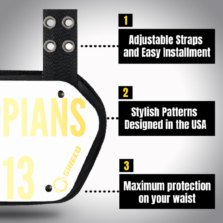O Shield Golden Cross Chrome Football Back Plate, Lower Back Pads for Football Players, Rear Protector, Cross Series White