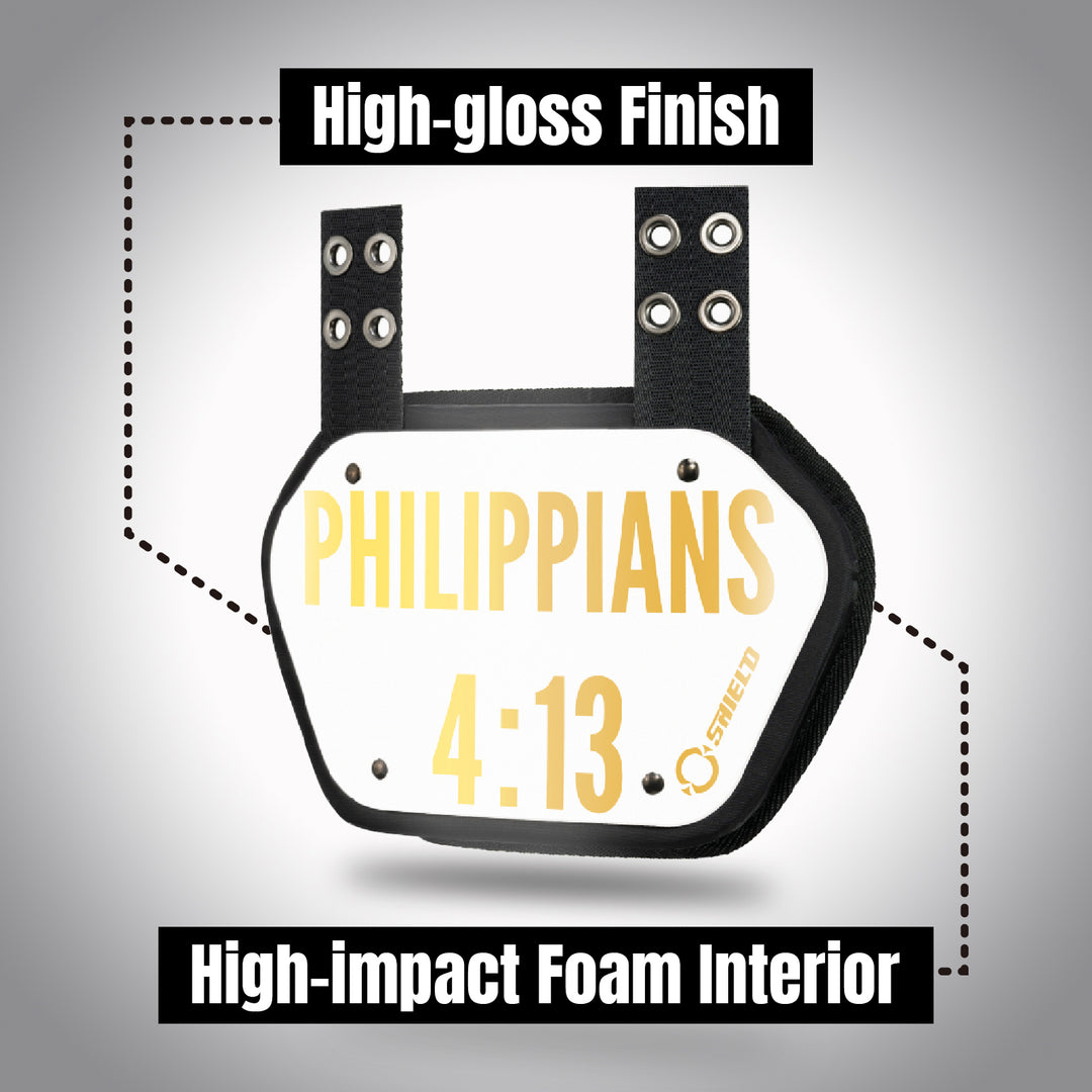 O Shield Golden Cross Chrome Football Back Plate, Lower Back Pads for Football Players, Rear Protector, Cross Series White