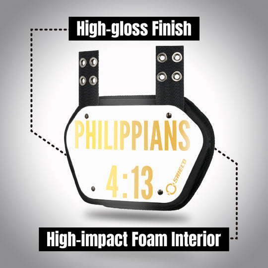 O Shield Golden Cross Chrome Football Back Plate, Lower Back Pads for Football Players, Rear Protector, Cross Series White