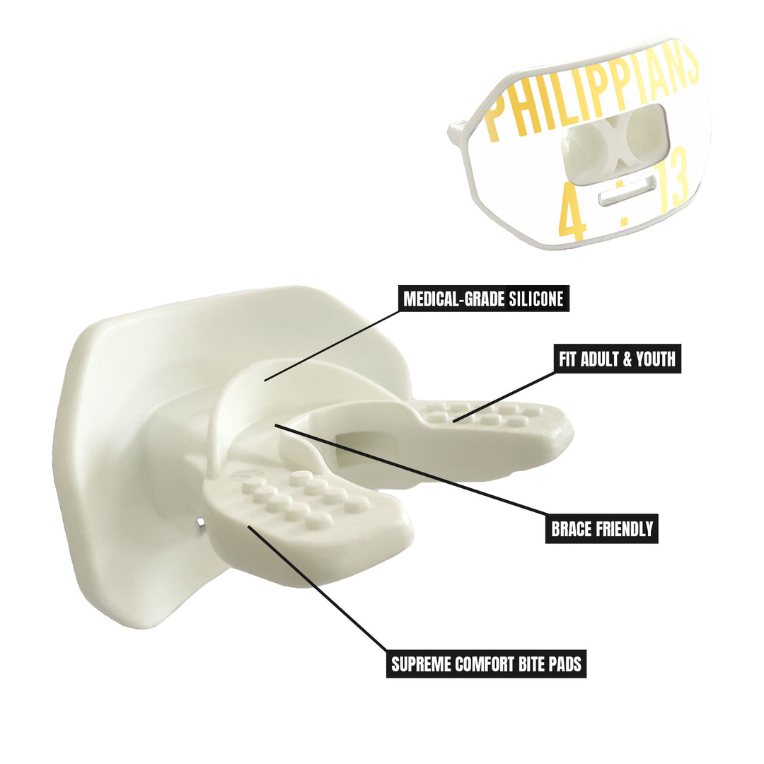 O Shield Vortex Series Football Mouthguard- PHILIPPIANS 4:13 White