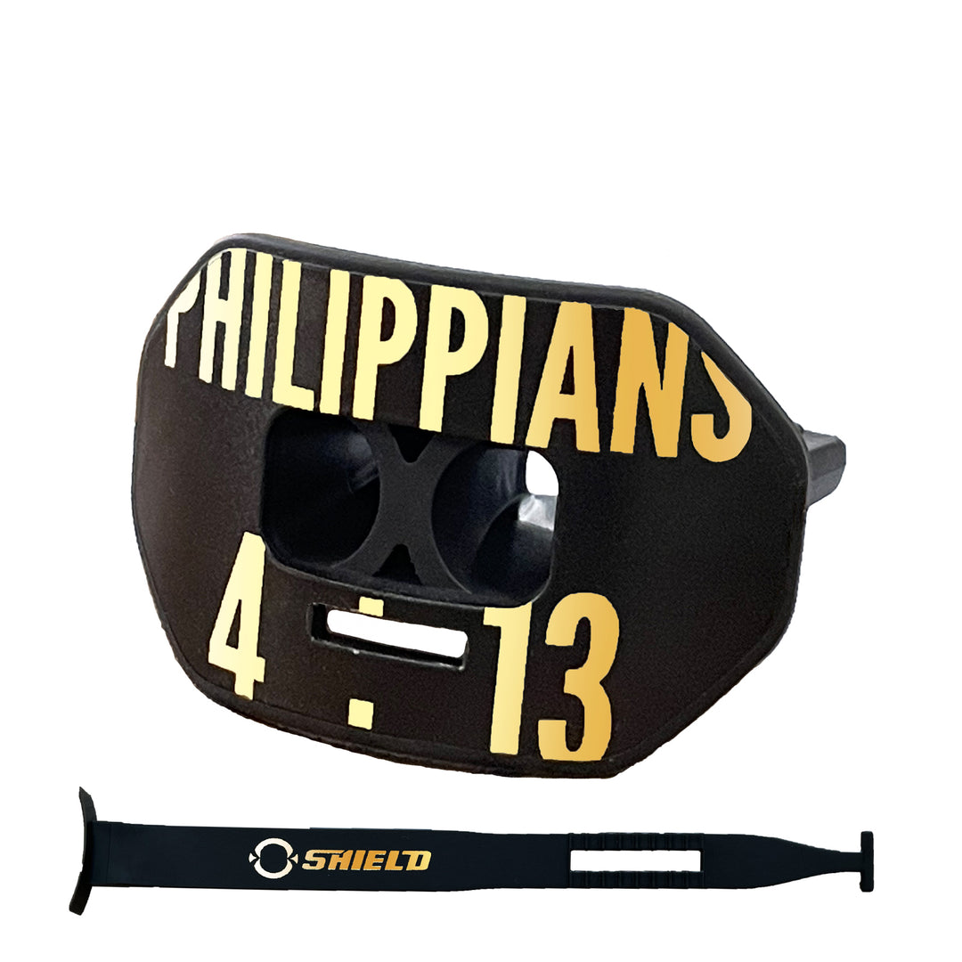 O Shield Vortex Series Football Mouthguard- PHILIPPIANS 4:13 Black