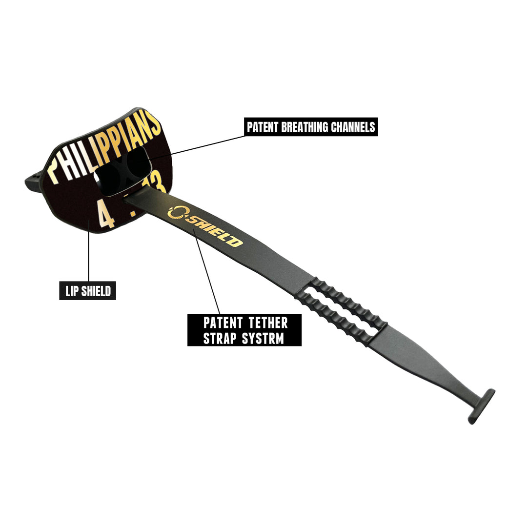 O Shield Vortex Series Football Mouthguard- PHILIPPIANS 4:13 Black