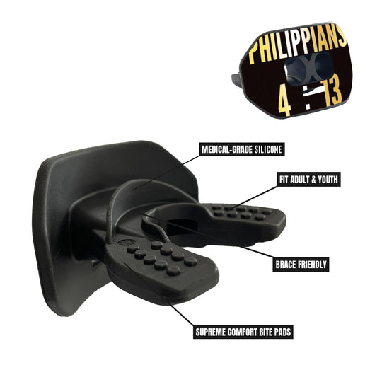 O Shield Vortex Series Football Mouthguard- PHILIPPIANS 4:13 Black