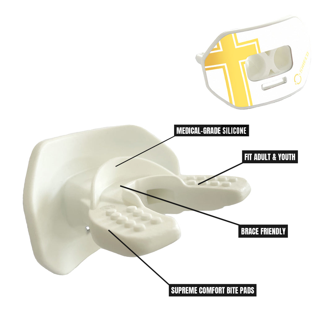 O Shield Vortex Series Football Mouthguard- Cross White