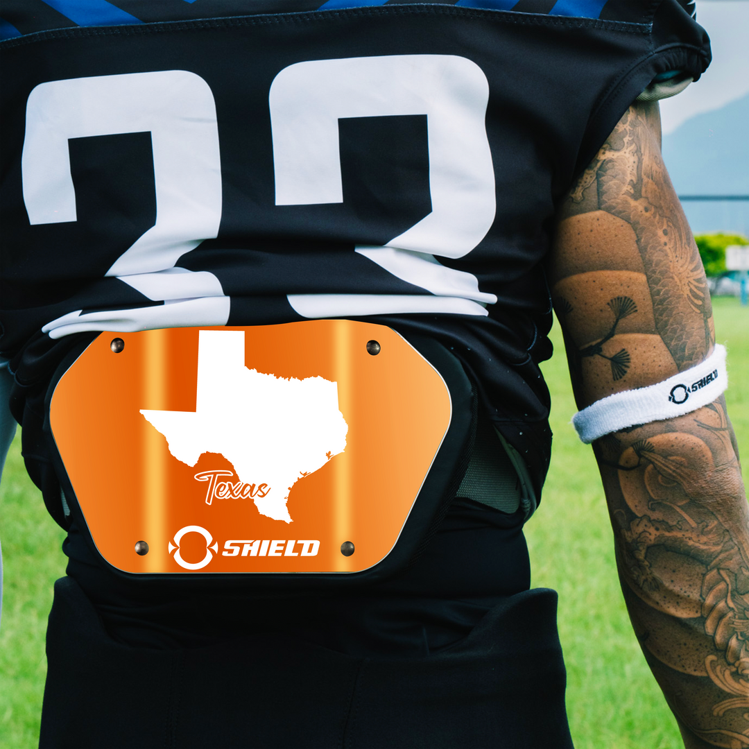 O Shield State  of TEXAS Football Back Plate, Lower Back Pads for Football Players, Rear Protector, Universal Fit