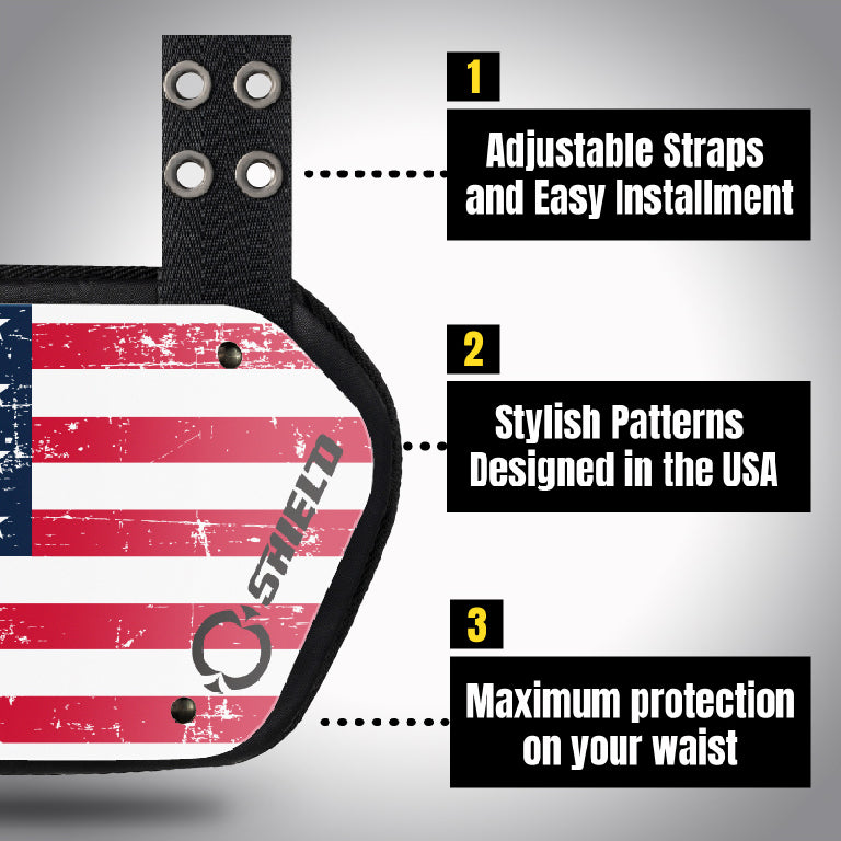 O Shield American Flag Football Back Plate, Lower Back Pads for Football Players, Rear Protector