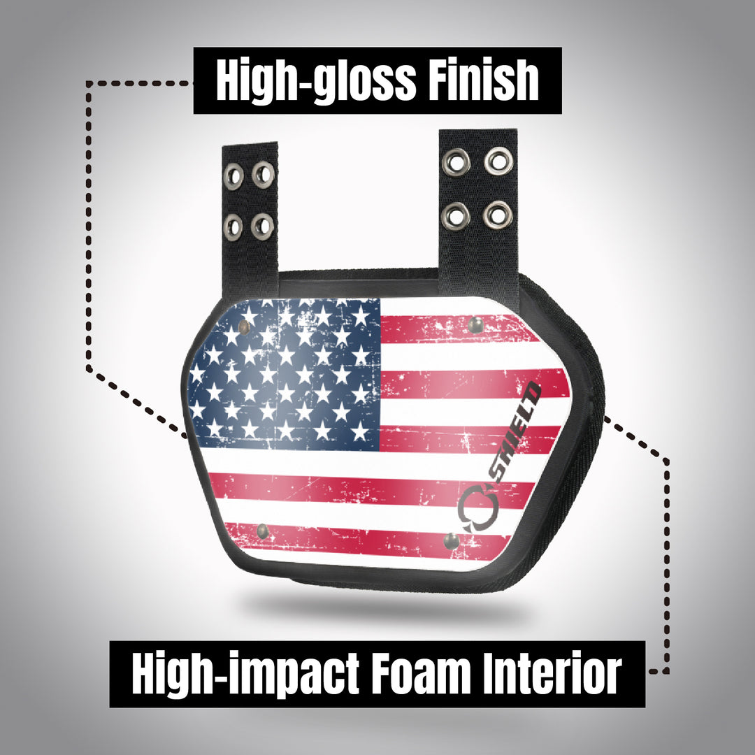 O Shield American Flag Football Back Plate, Lower Back Pads for Football Players, Rear Protector