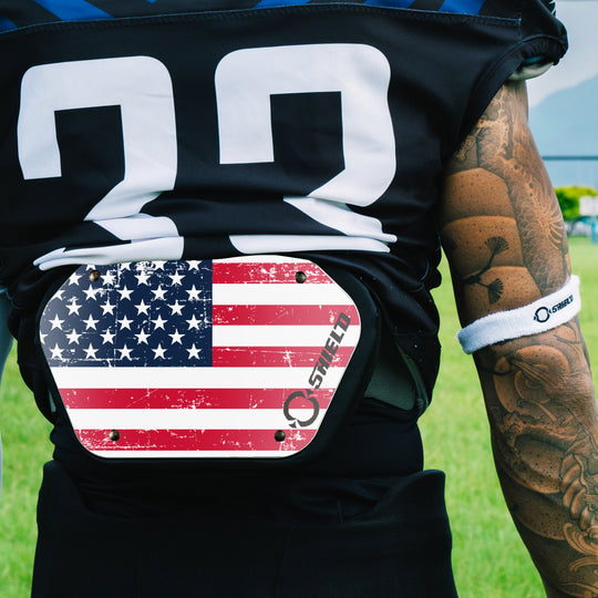 O Shield American Flag Football Back Plate, Lower Back Pads for Football Players, Rear Protector