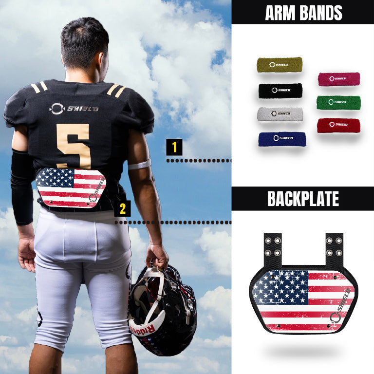 O Shield American Flag Football Back Plate, Lower Back Pads for Football Players, Rear Protector