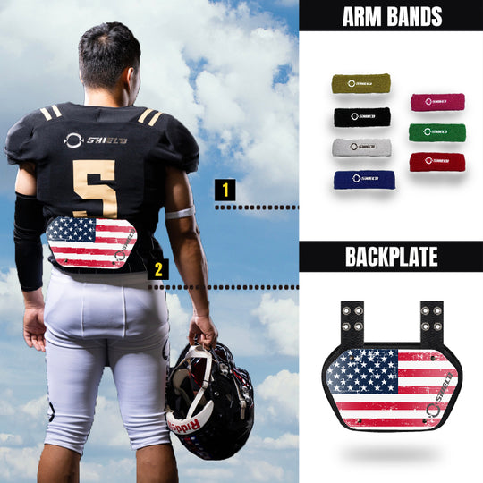O Shield American Flag Football Back Plate, Lower Back Pads for Football Players, Rear Protector