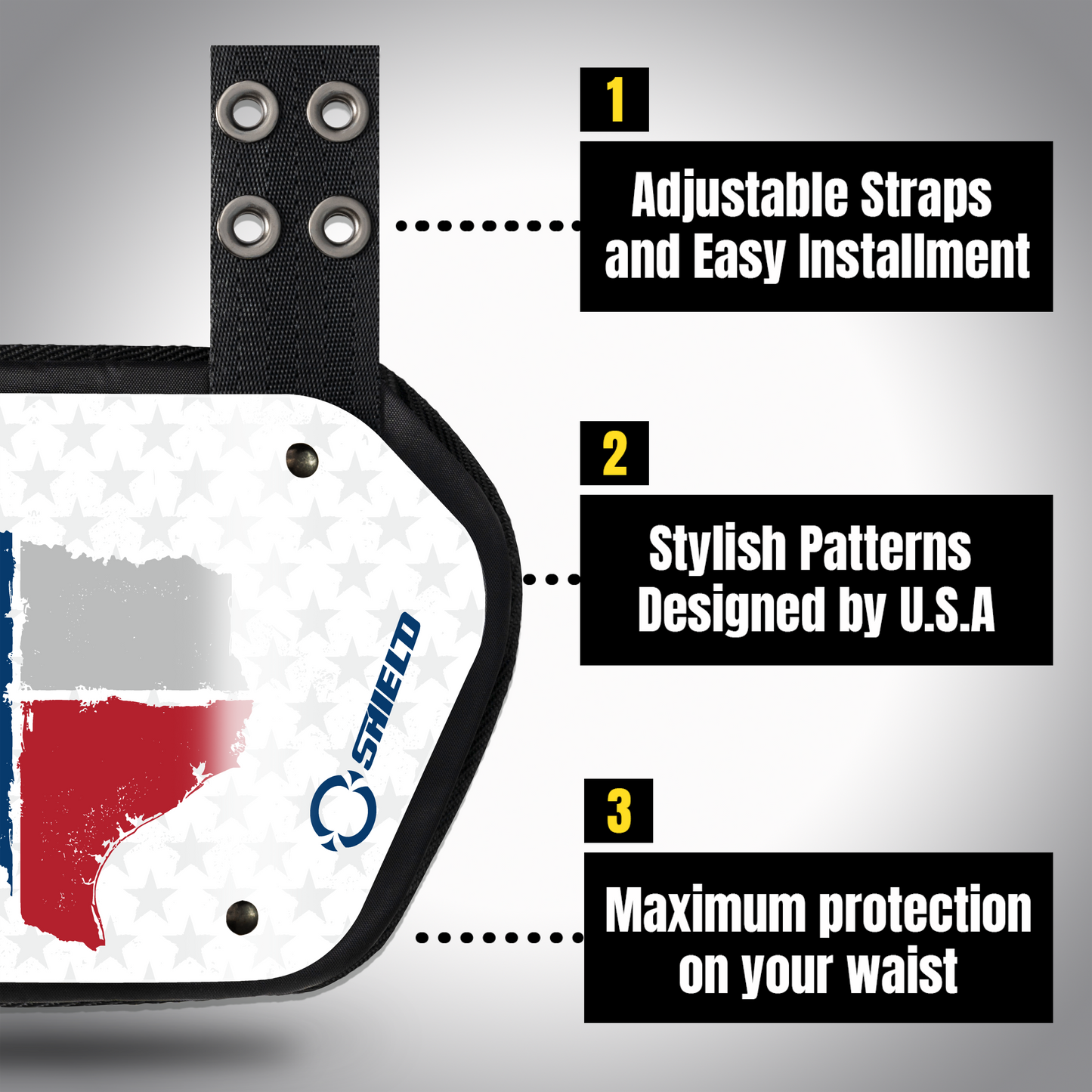 O Shield State of ‎Texas 2.0 Football Back Plate, Lower Back Pads for Football Players, Rear Protector, Universal Fit