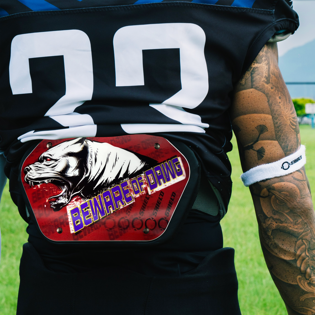 O Shield ‎3D Be Aware of Dog Football Back Plate, Backplate Football, Expression Series
