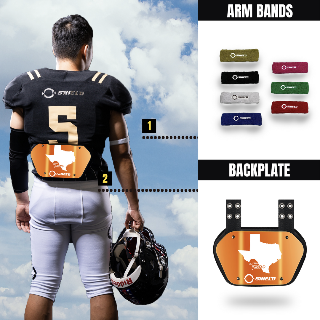 O Shield State  of TEXAS Football Back Plate, Lower Back Pads for Football Players, Rear Protector, Universal Fit