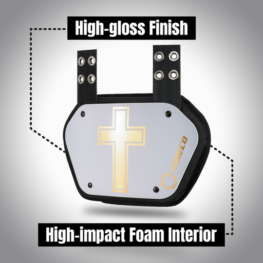 O Shield Golden Cross White Chrome Football Back Plate, Back Plate for Football, Lower Back Pads for Football Players, Rear Protector