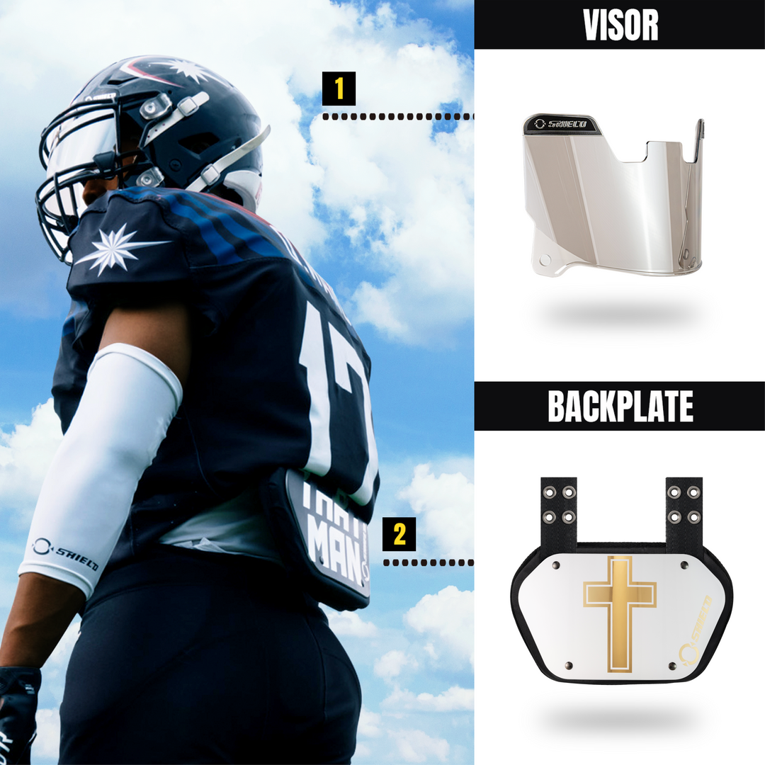 O Shield Golden Cross White Chrome Football Back Plate, Back Plate for Football, Lower Back Pads for Football Players, Rear Protector