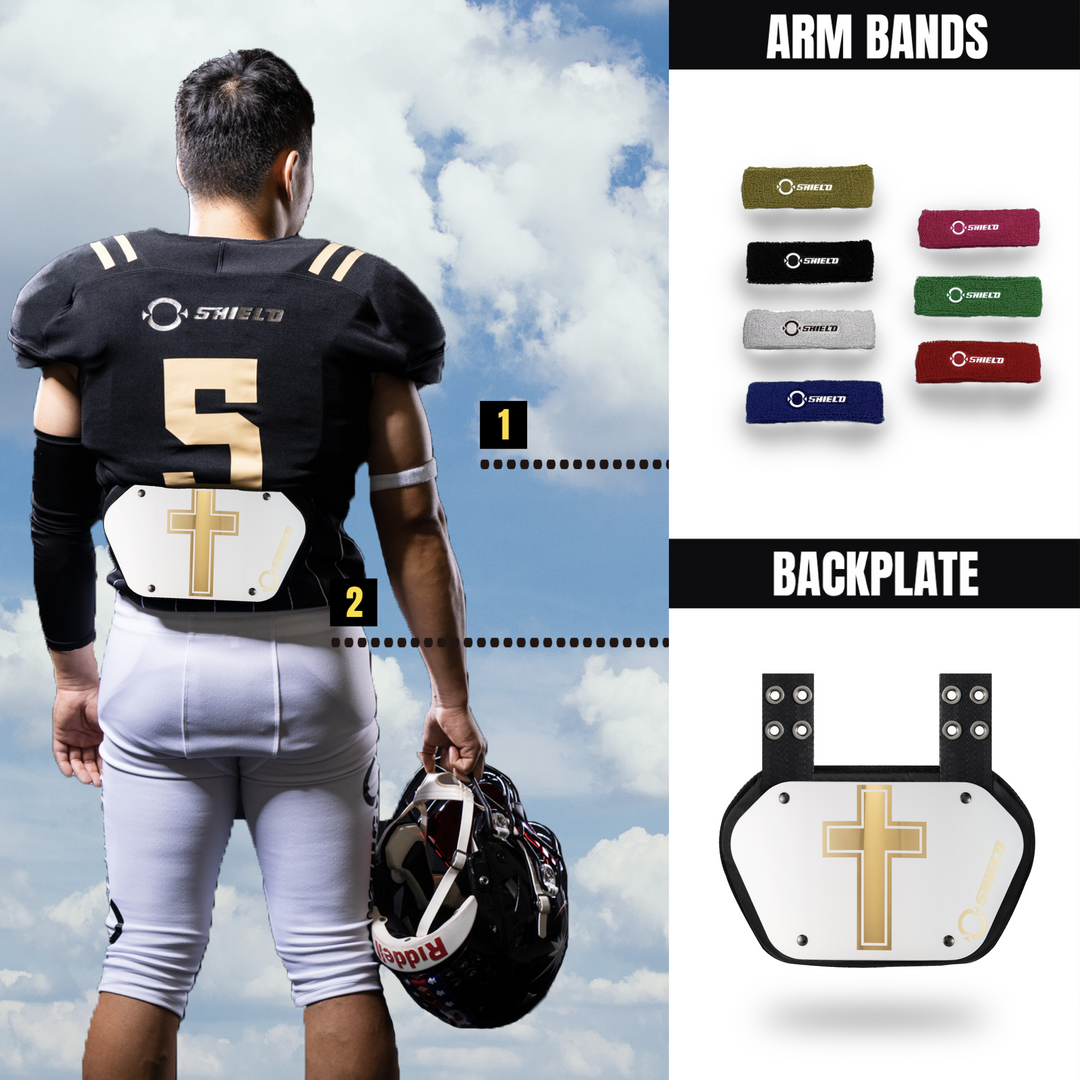 O Shield Golden Cross White Chrome Football Back Plate, Back Plate for Football, Lower Back Pads for Football Players, Rear Protector
