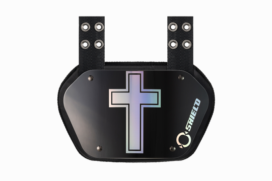 O Shield Holy Cross Chrome Football Back Plate, Back Plate for Football, Lower Back Pads for Football Players, Rear Protector