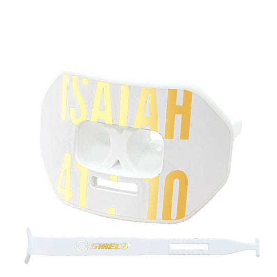 O Shield Vortex Series Football Mouthguard- ISAIAH 41:10 White