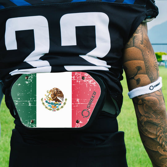 O Shield Mexican Flag Football Back Plate, Lower Back Pads for Football Players, Rear Protector