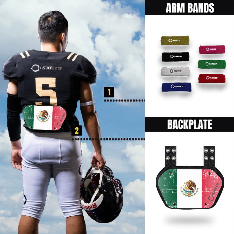 O Shield Mexican Flag Football Back Plate, Lower Back Pads for Football Players, Rear Protector