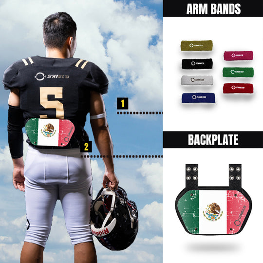 O Shield Mexican Flag Football Back Plate, Lower Back Pads for Football Players, Rear Protector