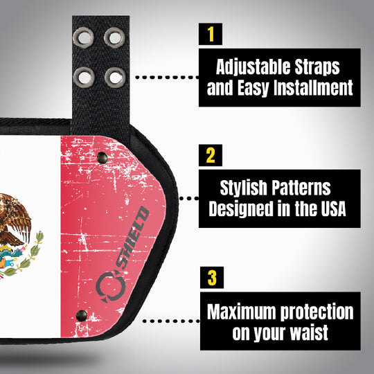 O Shield Mexican Flag Football Back Plate, Lower Back Pads for Football Players, Rear Protector
