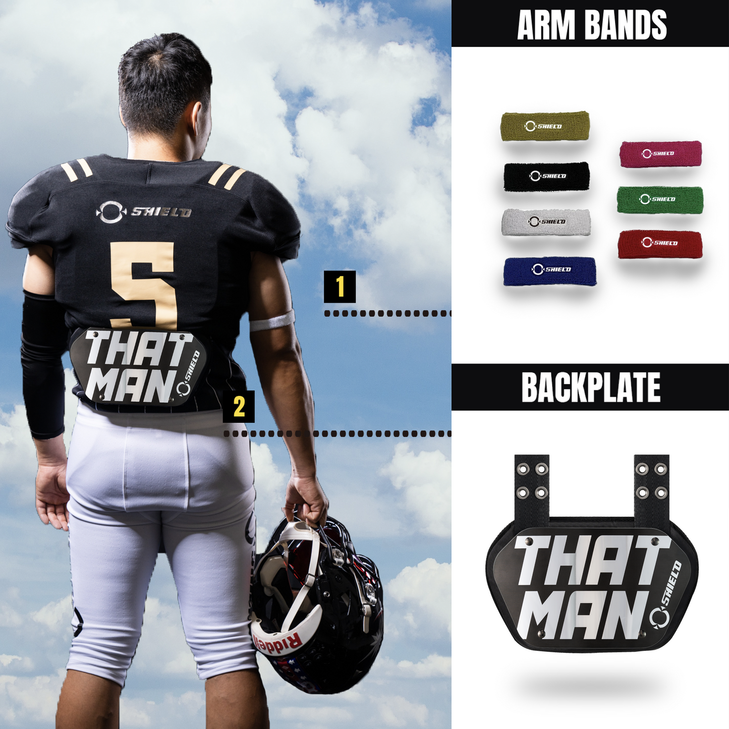 O Shield That Man Silver Chrome Football Back Plate, Lower Back Pads for Football