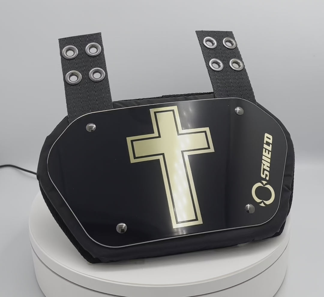 O Shield Golden Cross Chrome Football Back Plate, Lower Back Pads for Football Players, Rear Protector, Universal Fit