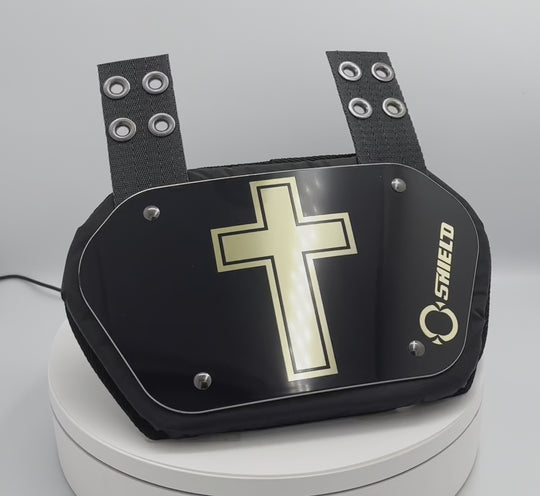 O Shield Golden Cross Chrome Football Back Plate, Lower Back Pads for Football Players, Rear Protector, Universal Fit