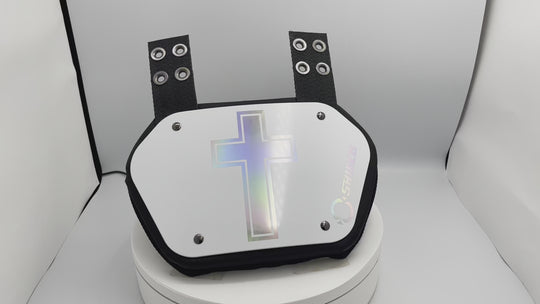 O Shield Holy Cross White Chrome Football Back Plate, Back Plate for Football, Lower Back Pads for Football Players, Rear Protector